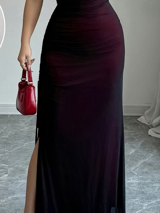 Women's Mesh Panel Cross-Back Long Dress