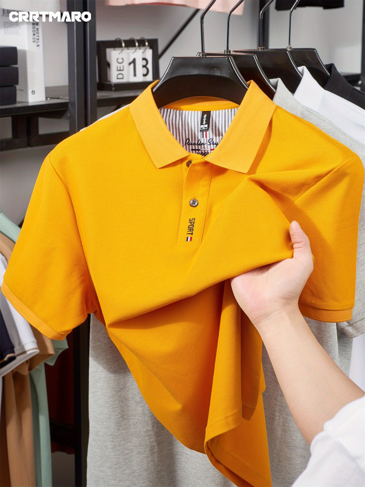 CRRTMARO Men's Mint Green Shirt - 100% Cotton Short Sleeve Summer T-Shirt with White Piping Collar & Logo, Casual Button-Front Placket, Mint Green ( Green) for, Beach, Office - Breathable & Wrinkle-Resistant