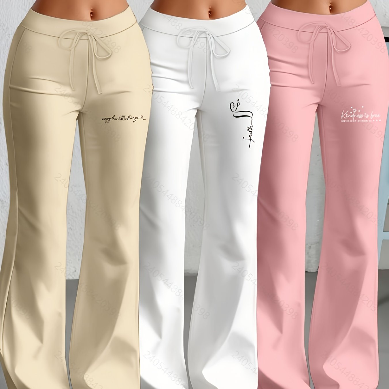 Lot de 3 Pantalons Femme Européens et Américains – Jambe Droite Évasée avec Texte Anglais Classique