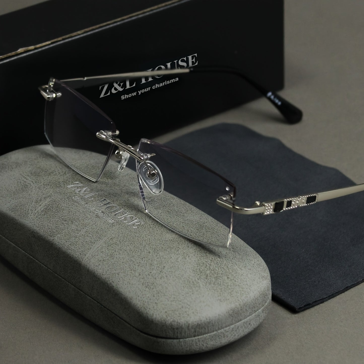 Premium Rimless Reading Glasses, High Definition Lenses - Men's fashionable presbyopia glasses with unique decorative temples, including glasses case and lens cloth, comfortable to wear, gift choice, also suitable f