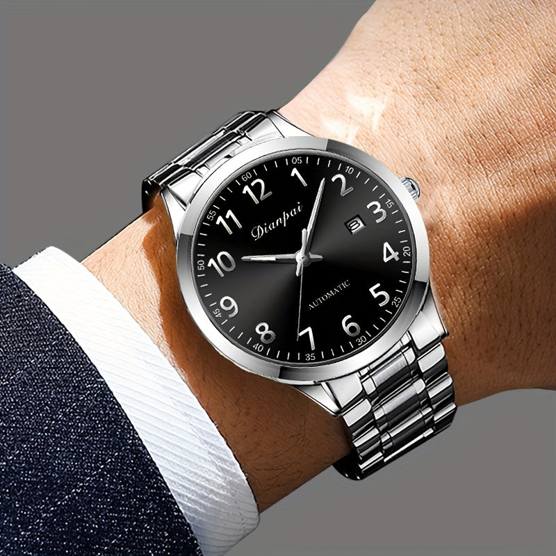 Montre Mécanique Automatique Homme – Avec Calendrier et Aiguilles Luminescentes, Acier Inoxydable, Montre de Luxe pour Tenue Business & Décontractée, Lunette Stylée, Sans Batterie