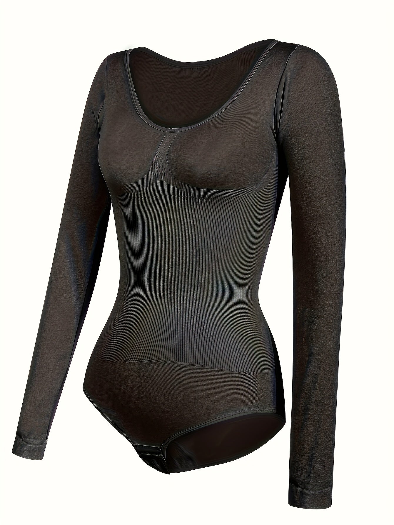 Body Femme Sexy Manches Longues – Col Rond, Taille Haute, Sans Coutures, Dos Nu Col Carré, Combinaison Short Mi-Cuisse, Idéal Fitness Printemps/Été, Tissu Lisse, Polyvalent