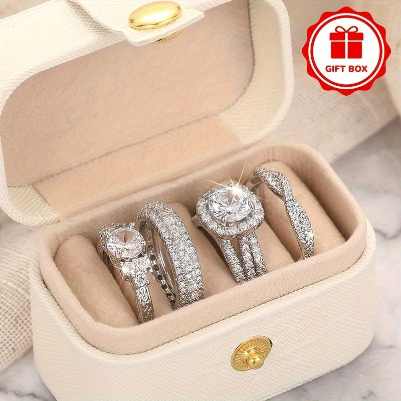 4pcs Women'S Zirconia Stone Ring, The Overall Material Is Alloy, Women'S Ring Set,Very Shiny, Suitable for Wedding Wear, Attendance Event Collocation, Daily Fashion Commuting, Banquet Accessories