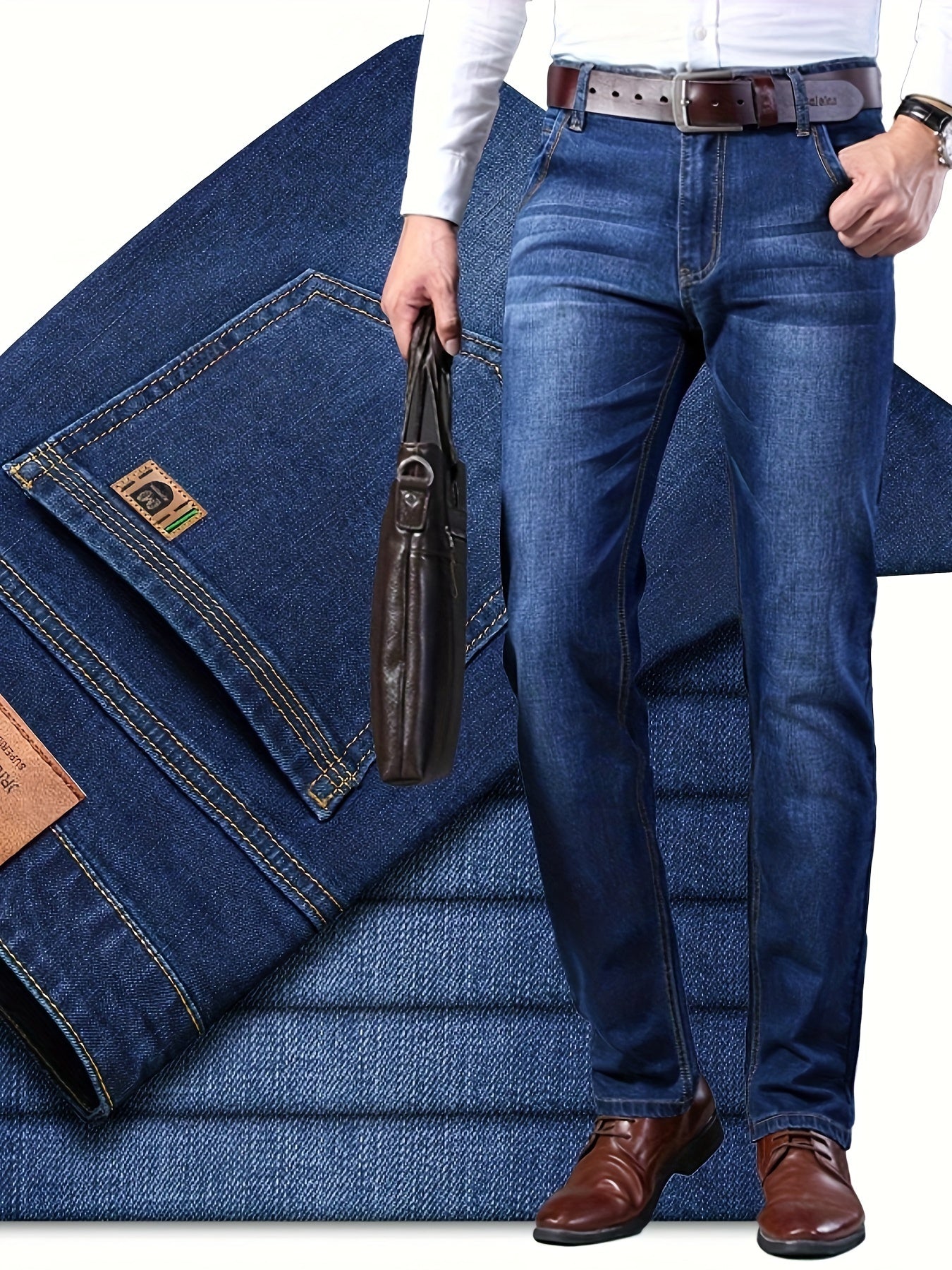 Jean classique pour homme – coupe droite semi-formelle, denim extensible, style business