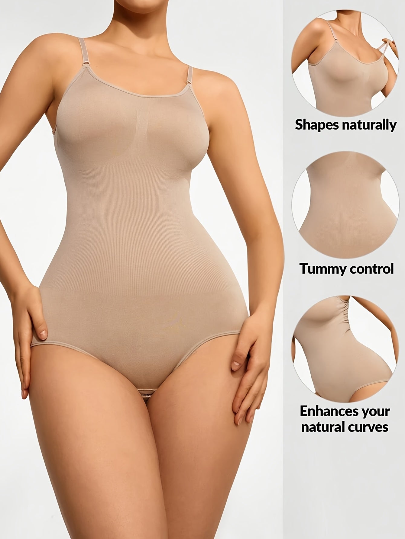 Body sculptant femme intégral – maintien posture, ajustable, taille haute avec contrôle du ventre et soutien poitrine, longueur complète, texture lisse, lavable en machine, style combinaison couleur unie pour silhouette sablier