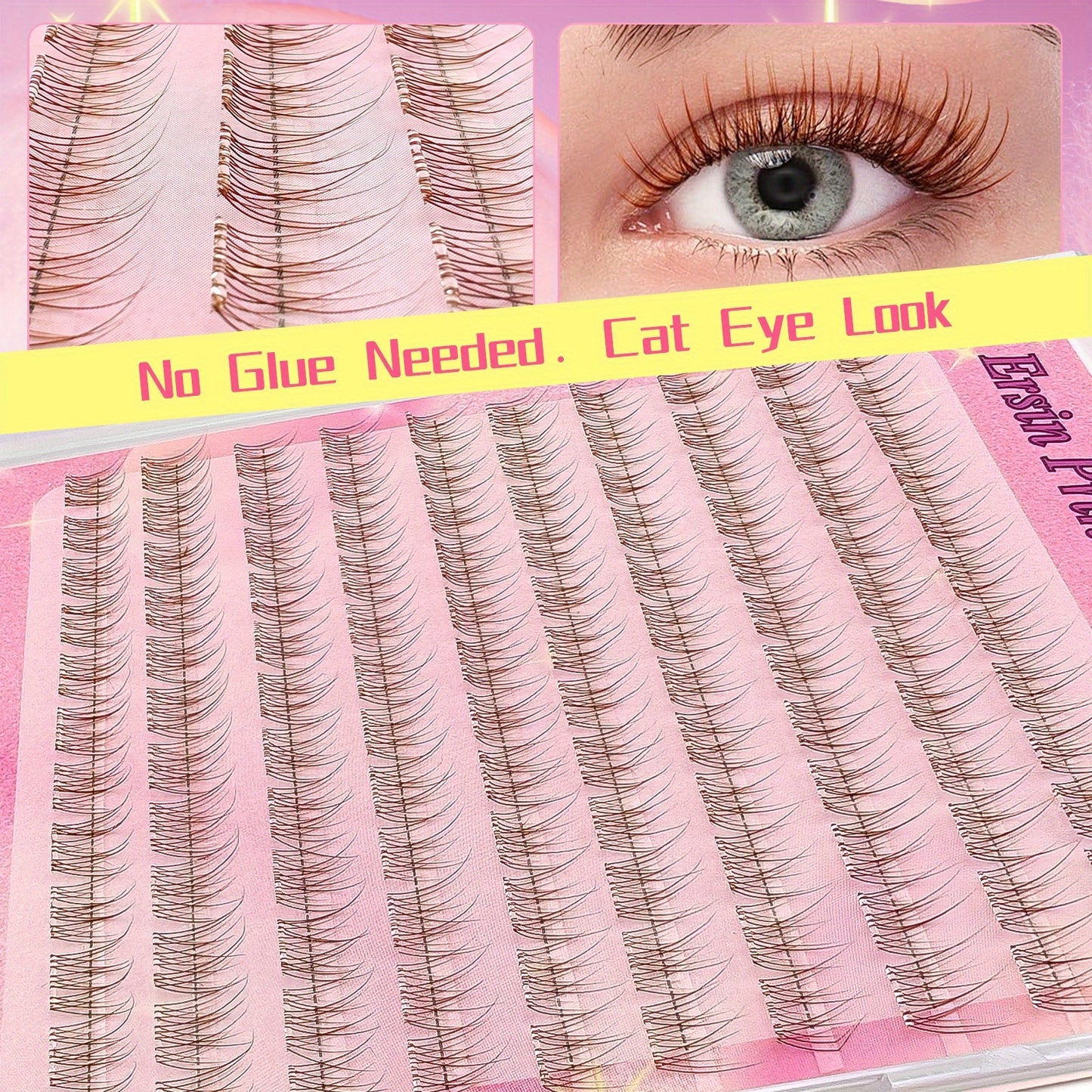 120 pcs Paquets de Cils Auto-Adhésifs — Sans Colle, Couleurs Marron Pré-Mélangées (Clair à Foncé), Volume Naturel et Cils Bouclés, Idéal pour Usage Quotidien, Anime, Cosplay, Voyage, Débutants, Extensions de Cils DIY, Maquillage Anime, Cils Wispy