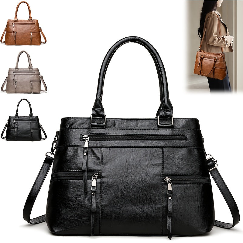 Sac professionnel pour femmes – convertible bandoulière/sac à main, fermeture zippée, intérieur spacieux, bandoulière amovible, idéal pour travail, voyage et usage quotidien, disponible en brun café/noir