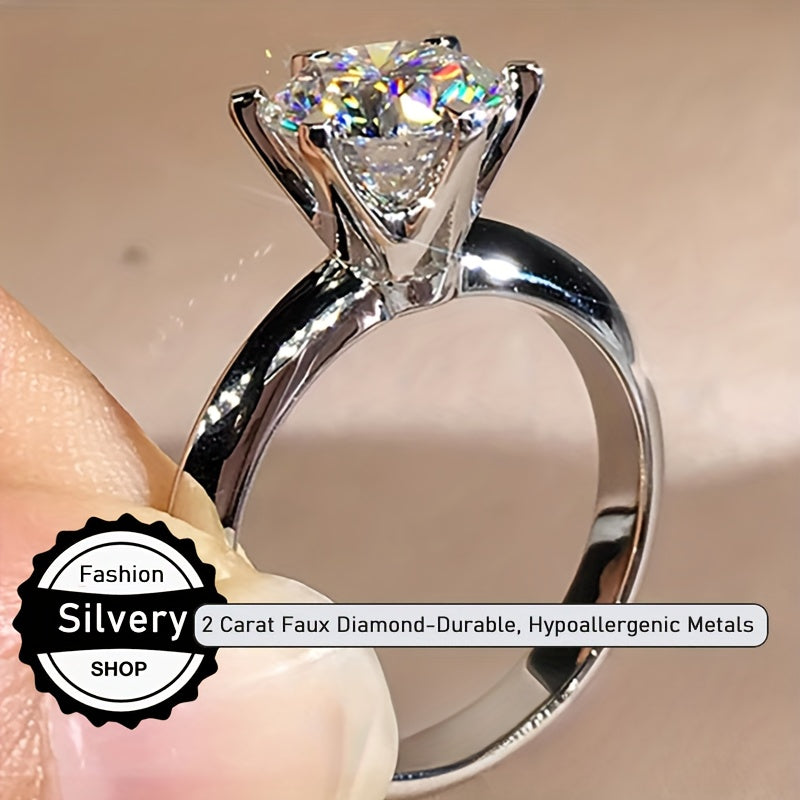 Bague classique et simple – plaquée argent 2 carats, hypoallergénique, bijou de mariage ou fiançailles, bague promesse éternelle, cadeau anniversaire ou anniversaire, haute qualité pour femmes