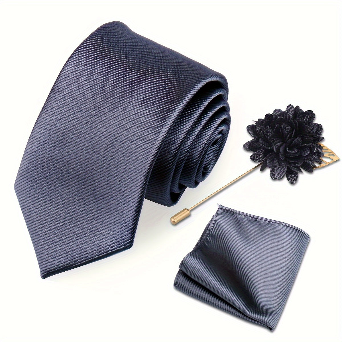 Lot de 3 Accessoires Homme – Cravate, Pochette & Broche Classiques