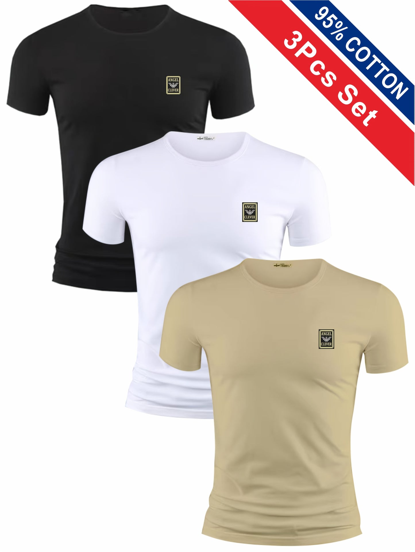 3pcs Men'S Cotton Short Sleeve T-Shirts - Summer'S Best Choice, Fashion Letter Print, Casual Round Neck, Breathable Sports Tops, Comfortable Loose Fit, Stylish Streetwear, Ideal for Outdoor Activities, Regular Version, All-Se