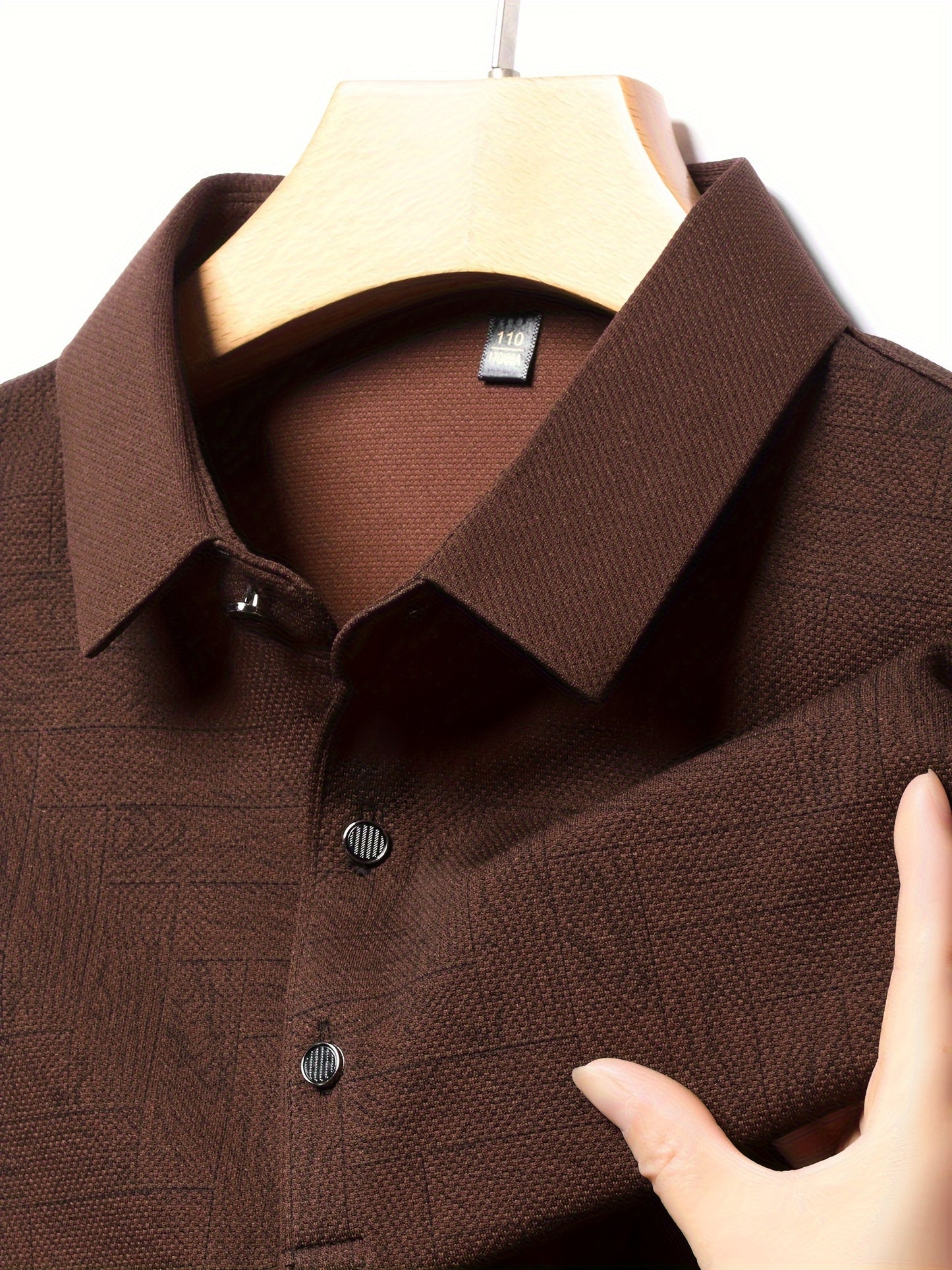 Men'S Geometric Mahjong Block Long Sleeve Polo Shirt - Casual & Stylish Business-Casual Lapel Collar, Polyester Blend, Perfect for Spring/Fall