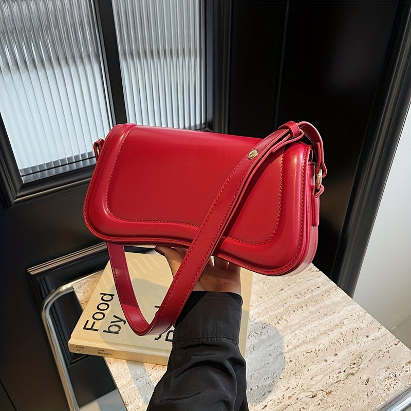 Nouveau sac bandoulière ajustable pour femmes 2025, inspiré du style vintage – petit sac carré haut de gamme à fermeture à pression, rouge et noir, polyvalent pour les occasions décontractées et formelles, style japonais moderne avec finition lisse