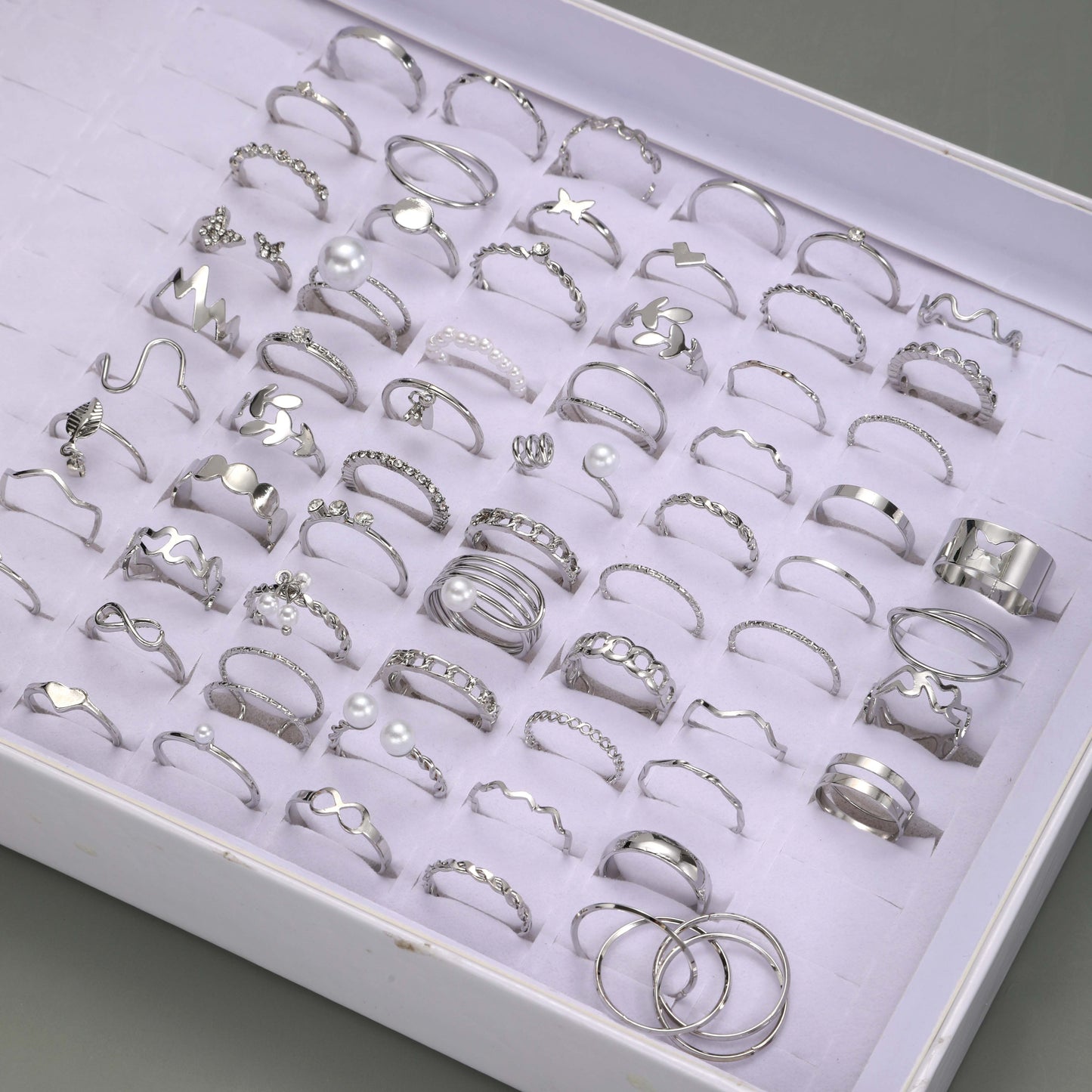 64pcs Fashion Gothic Style Silvery Hollow Stacking Ring Set for Women, Daily Wear Jewelry Accessories, No Box Included