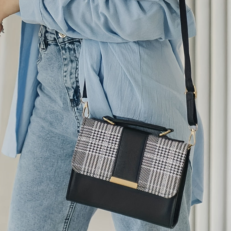 Sac à bandoulière à carreaux tendance – rabat avec bouton-pression, bandoulière, sac et portefeuille pour usage quotidien