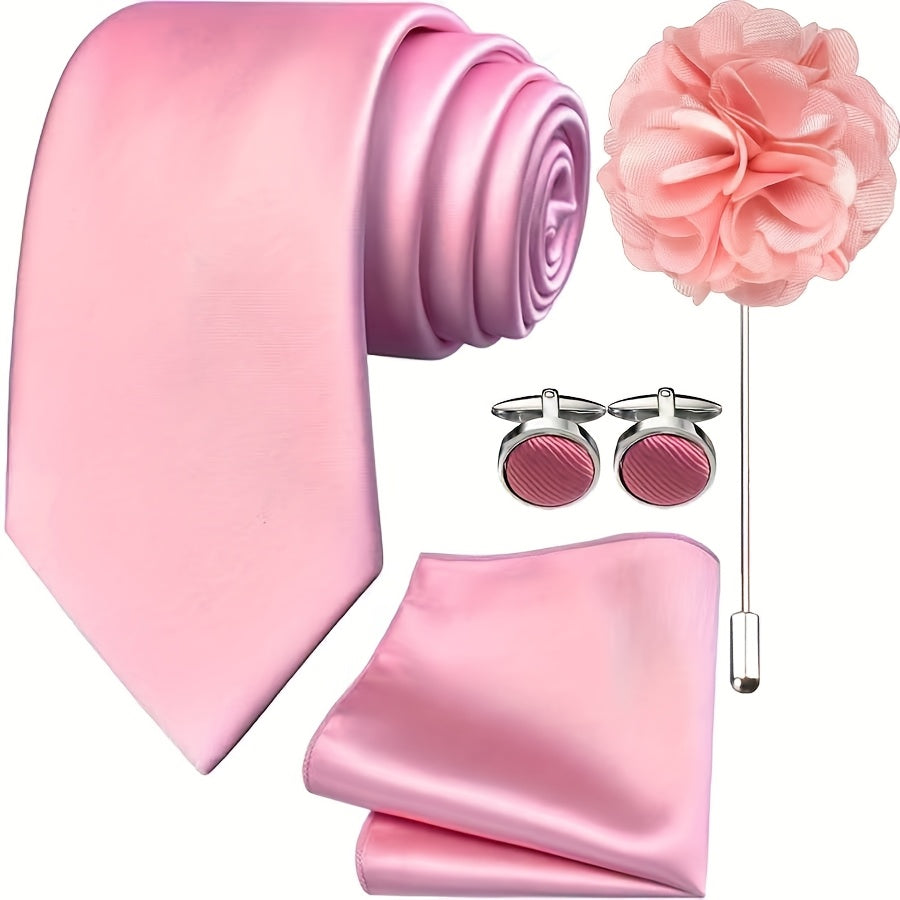 Lot de 5 Accessoires Homme – Cravate, Pochette, Boutons de Manchette et Broche, Ensemble Formelle pour Mariage, Bureau et Fêtes