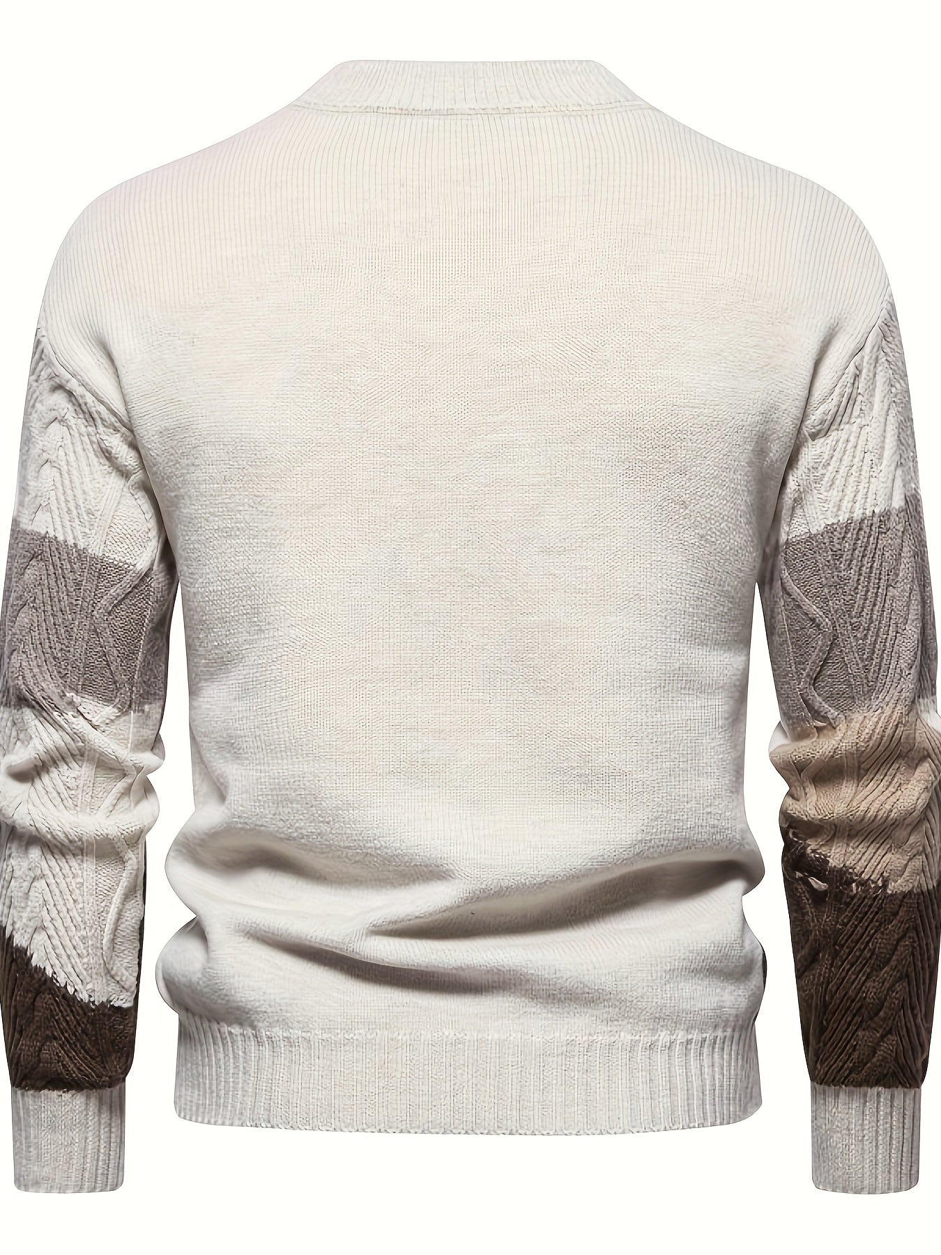 Men's Stylish Solid Knitted Pullover, Casual Mid Stretch Breathable Long Sleeve Crew Neck Top For City Walk Street Hanging Outdoor Activities