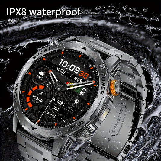 Montre Connectée Homme – Écran HD 4,45 cm, Plus de 50 Modes, Autonomie Ultra Longue avec Batterie 1000 mAh, Fonctions Téléphone, 110+ Modes Sport, Suivi du Sommeil, Podomètre, Compatible Android et iPhone, Lot de 3 Bracelets avec Lumière Flash