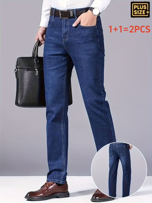 2pcs Jeans Homme Grande Taille – Stretch, Jambe Droite, Tout Saison, Casual & Business