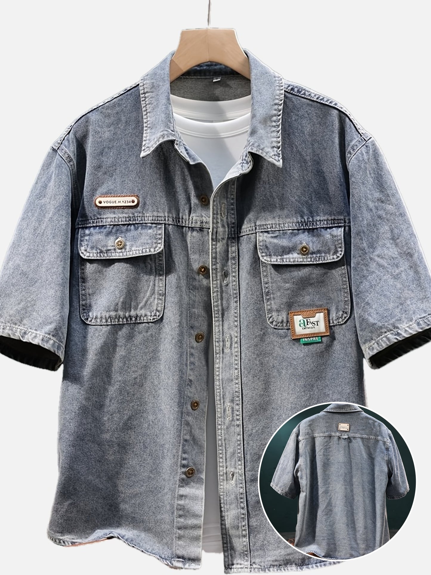 Retro Denim Short-Sleeve Shirt, Half-Sleeve Denim Top, Casual Summer Denim Wear.