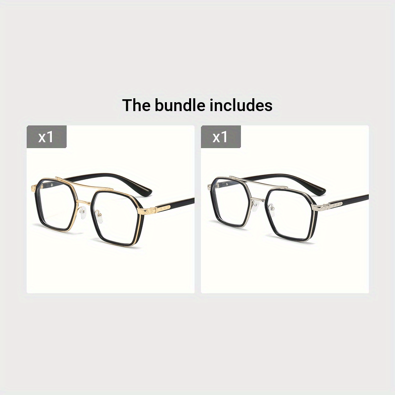 Trendy Full Rim Square Eyeglasses for Men & Women - Spectacle Frame with Golden-Tone Metal Accents, Black PC Material, Clear Lenses, Stylish Retro Design, Eyewear|Elegant Golden Accents|Lightweight Glasses