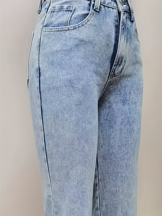 Jeans Femme Grande Taille Extensible Jambe Droite Non Transparent Taille Mi-Haute Boutons Poches Toute Saison Confortable Rétro
