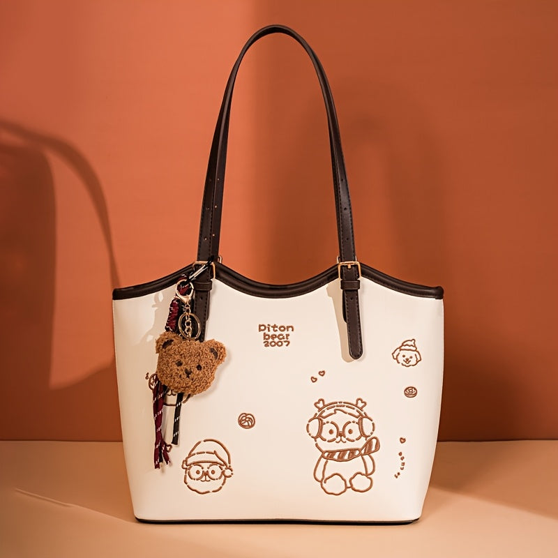 Sac Cabas Femme Stylé – Grande Capacité, Détails Marron, Motif Animal Amusant, Parfait pour le Quotidien et les Déplacements, Poignées Solides