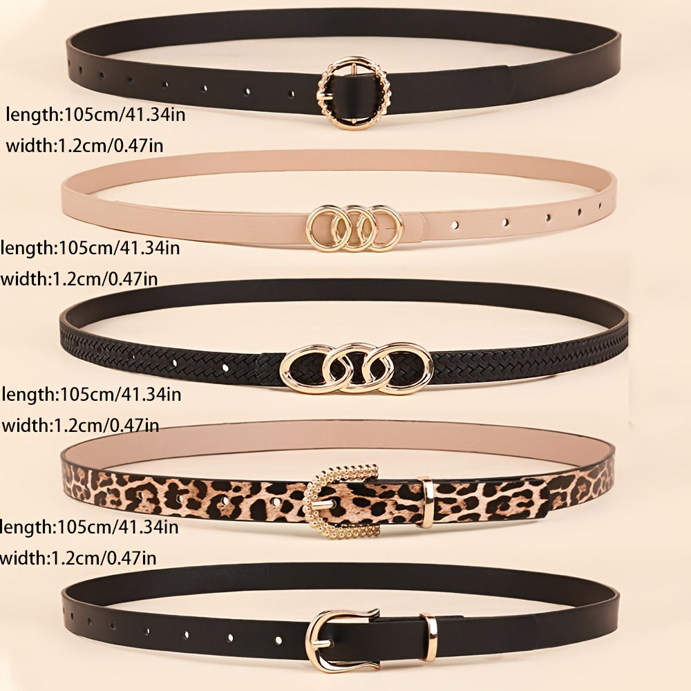 Lot de 5 ceintures fines pour femmes – Ceintures polyvalentes et tendance pour robes, costumes et tenues décontractées, design élégant, boucles en alliage de zinc, adapté aux grandes tailles