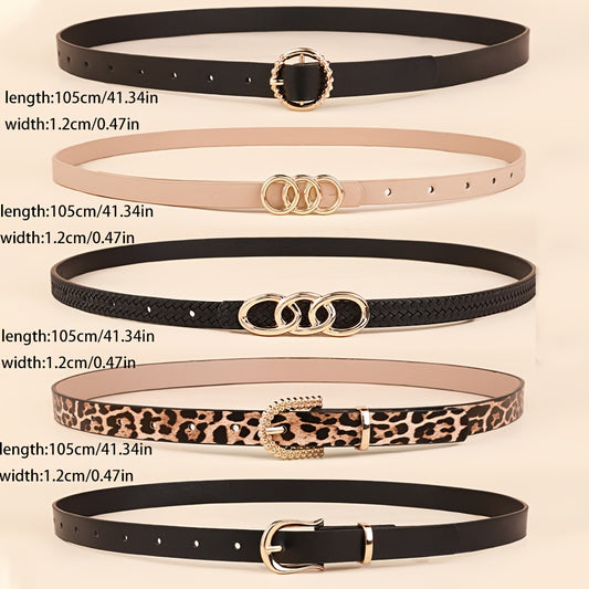 Lot de 5 ceintures fines pour femmes – Ceintures polyvalentes et tendance pour robes, costumes et tenues décontractées, design élégant, boucles en alliage de zinc, adapté aux grandes tailles