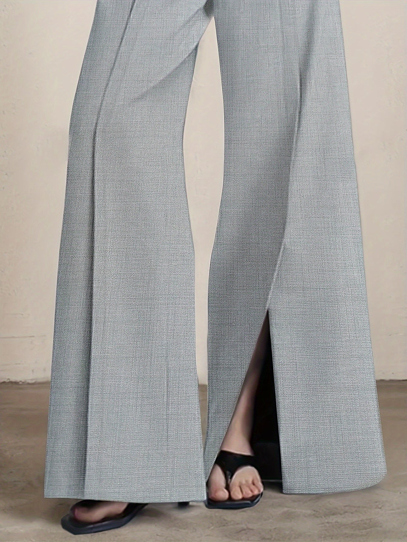 Pantalon Femme Élégant Jambe Large – Polyester, Couleur Unie, Fente Avant et Poches, Fermeture Zippée, Confortable, Automne/Hiver