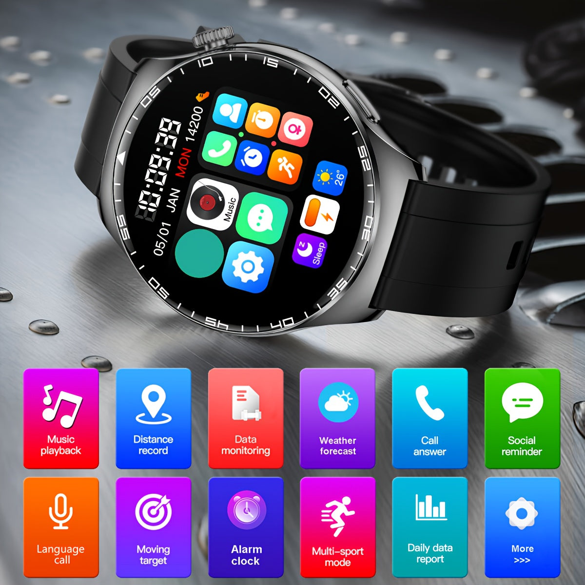 Montre Connectée Compatible iPhone/Android – Écran HD 1,51", Bluetooth 5.3, Appels Sans Fil, Assistant Vocal, 100+ Modes Sport, Compteur de Pas, Notifications, Synchronisation Mobile & Météo – Smartwatch Unisexe