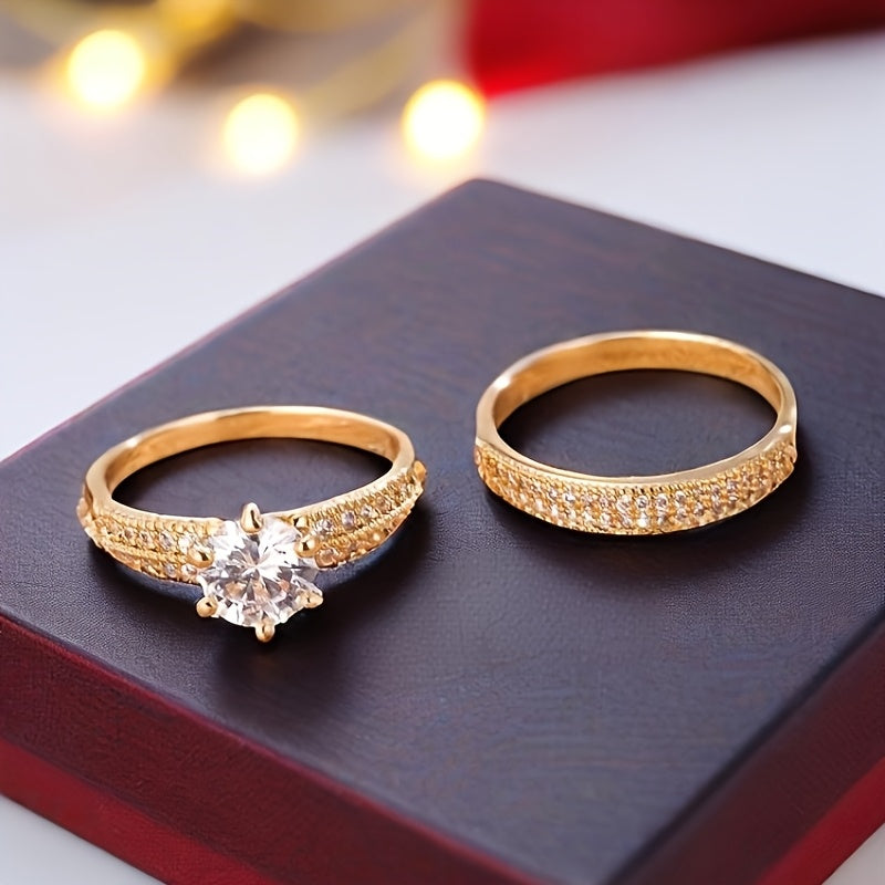 2pcs Set Elegant Ring for Proposal and Wedding, No Box Included