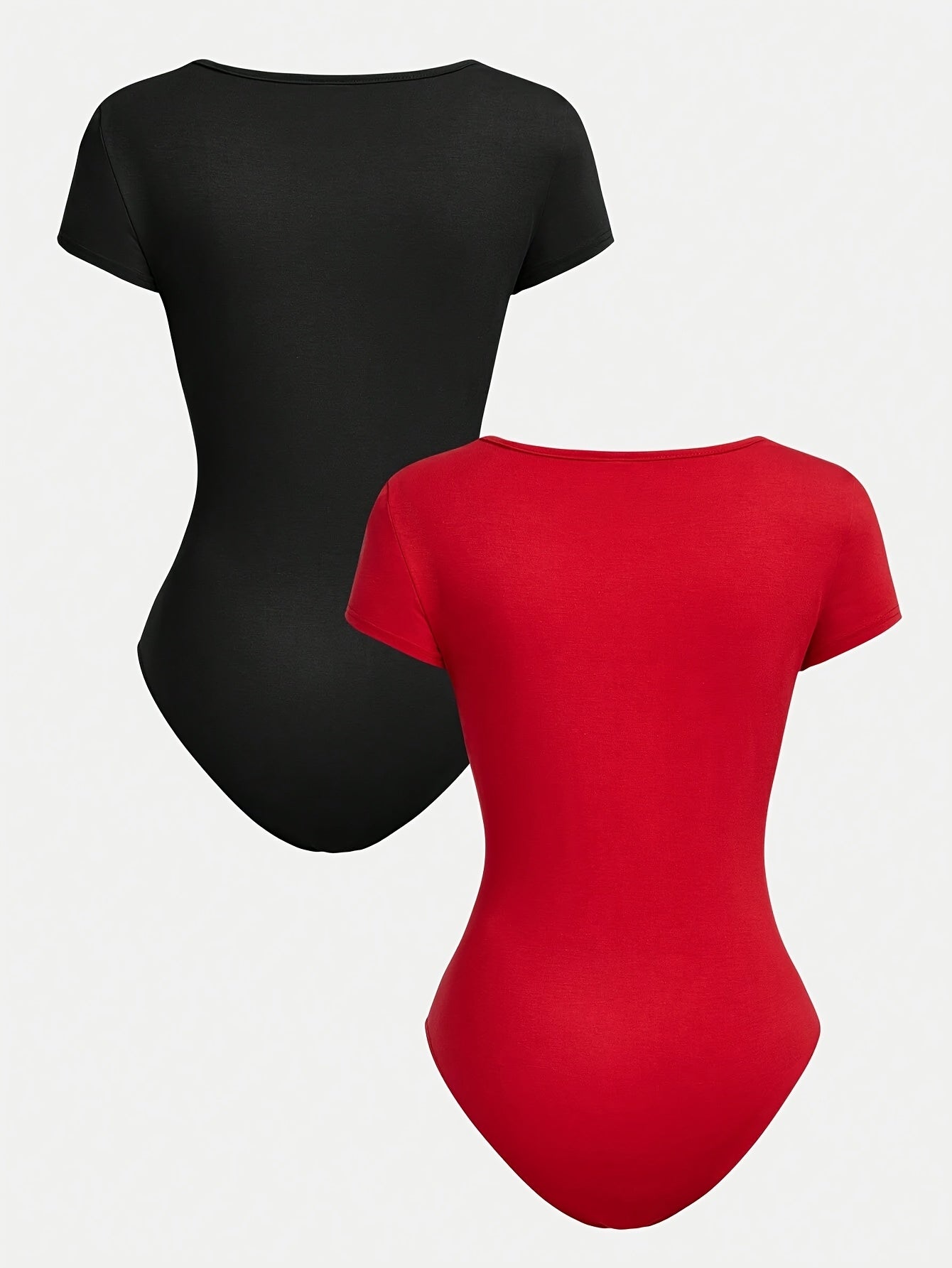 Lot de 2 combinaisons femme à col carré, manches courtes, coupe ajustée, style décontracté et sportif, une pièce pantalon confortable