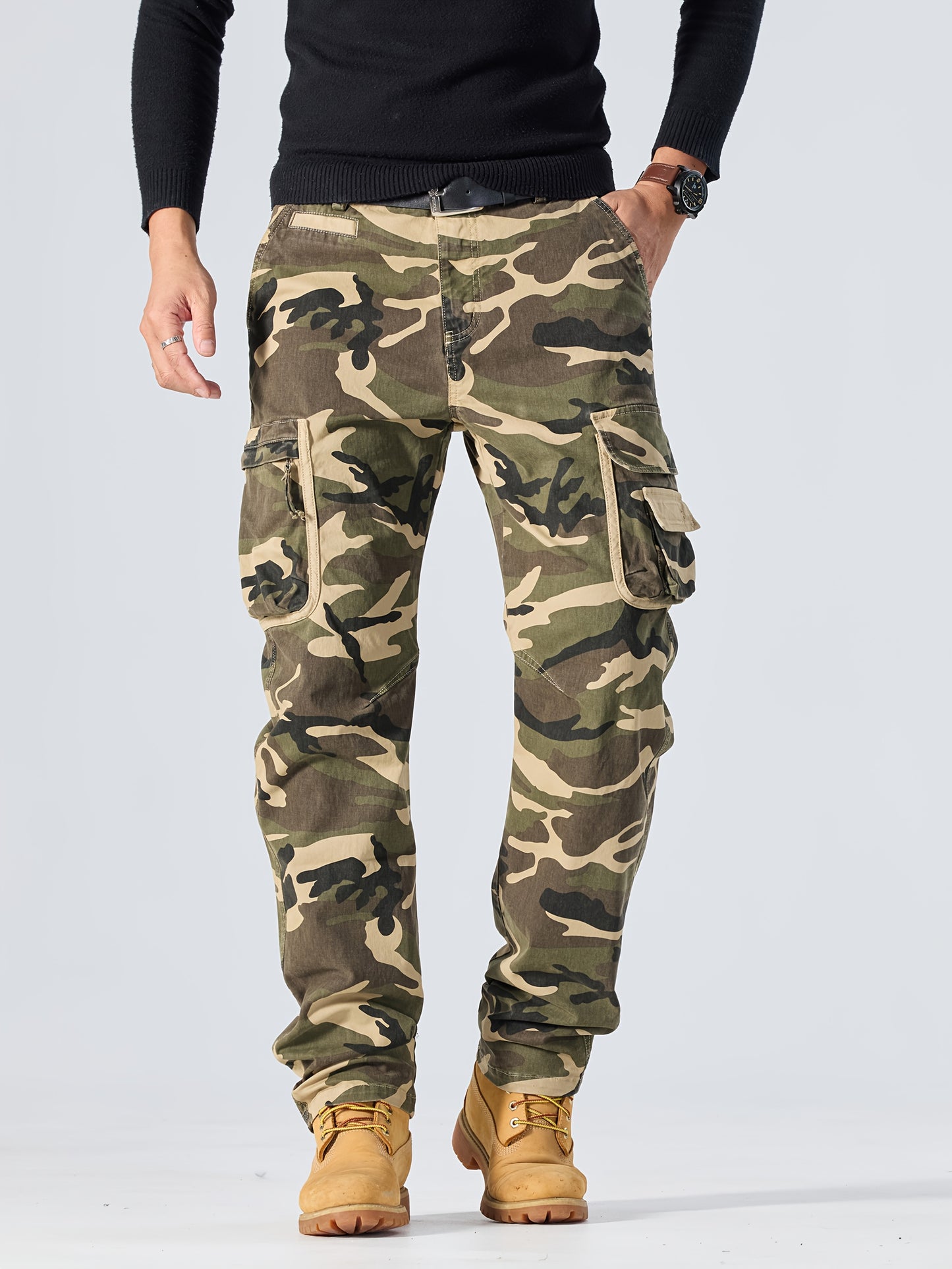 Pantalon Cargo Homme Camouflage – Coupe Droite, Multi-Poches, Style Streetwear Outdoor Automne/Hiver