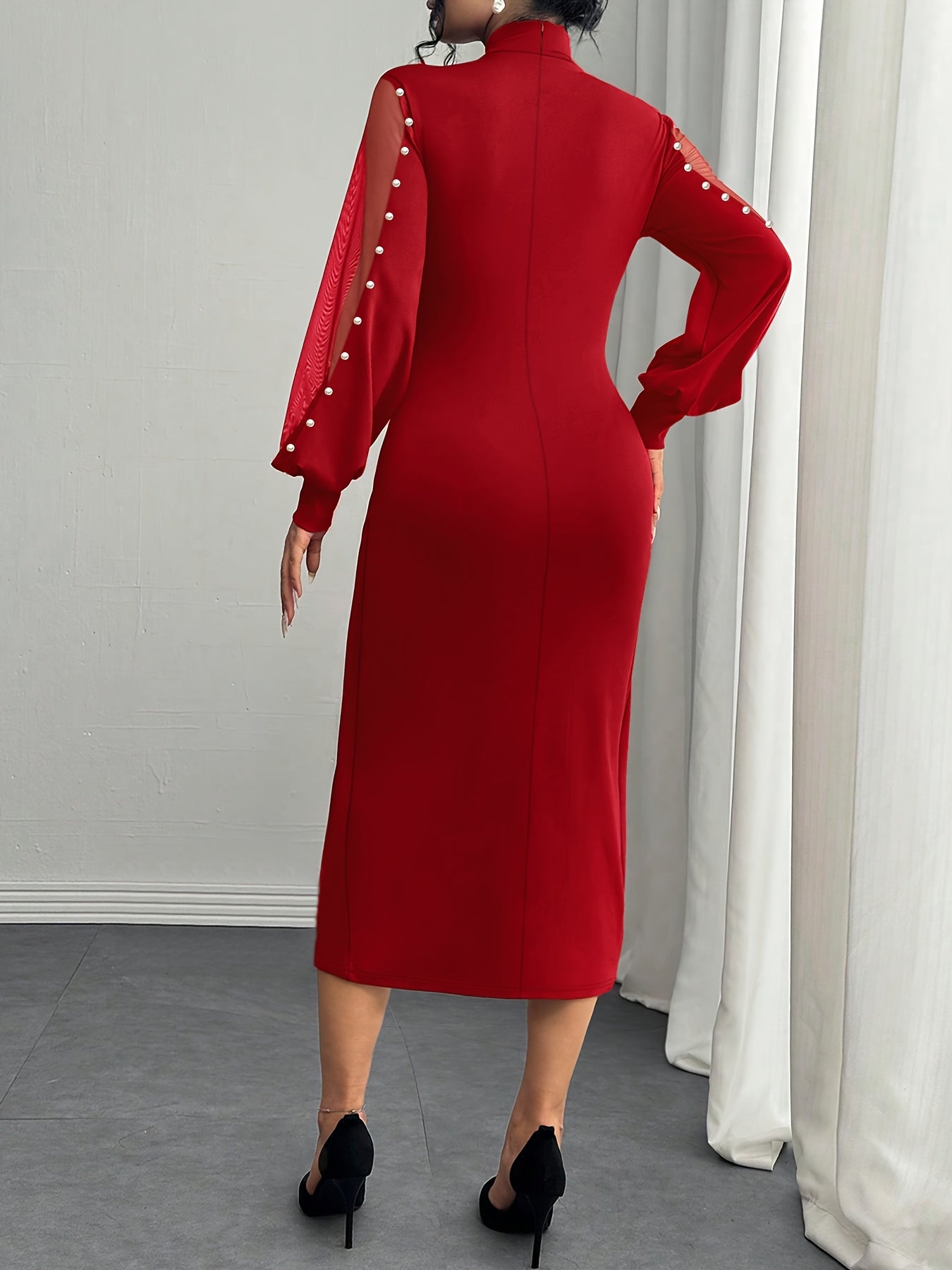 Robe Longue Grande Taille Élégante – Marron/Rouge, Coupe Flatteuse, Idéale Soirées, Bureau et Tenues Automne/Hiver