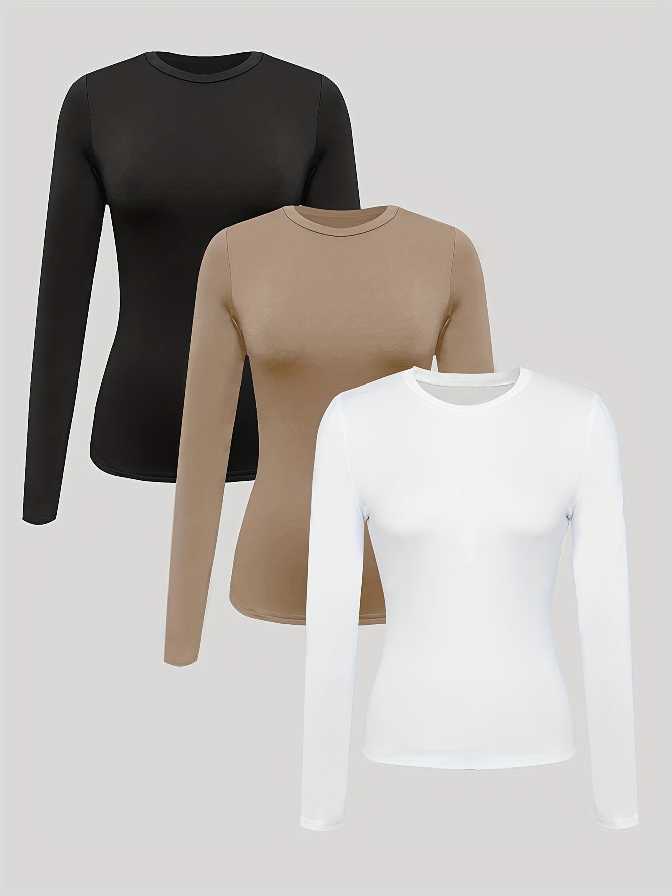 Lot de 3 T-Shirts Manches Longues Femme Couleur Unie