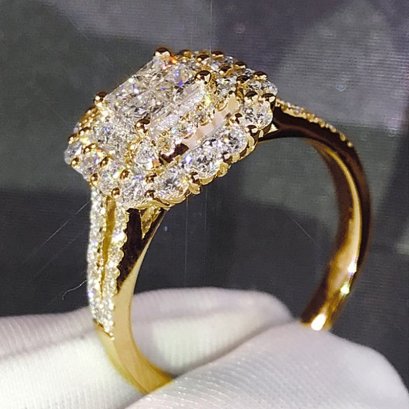 Delicate Square Shiny White Cubic Zirconia Women's Wedding Ring Jewelry Birthday Valentine's Day Gift Brilliant Engagement Ring Set Women's Full Cubic Zirconia Luxury Engagement Ring Girlfriend Love Gift Fashion Jewelry