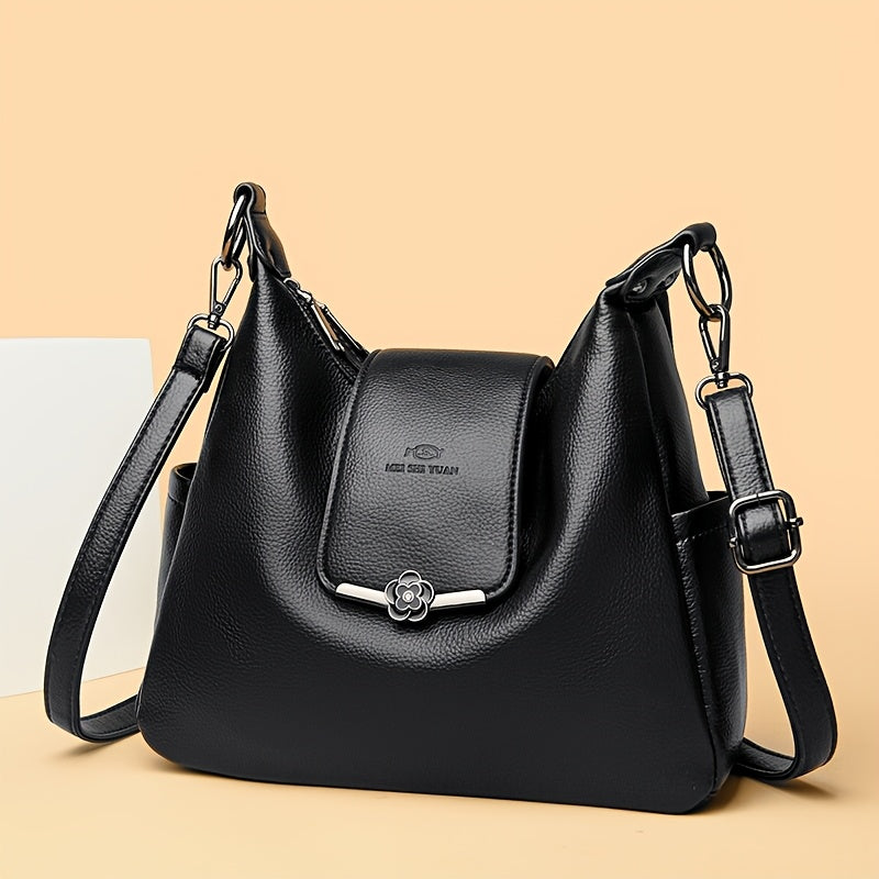 Sac à main européen/américain élégant pour femmes – couleur unie, bandoulière amovible, fermeture zippée, doublure polyester, détails peints, disponible en bordeaux et gris clair