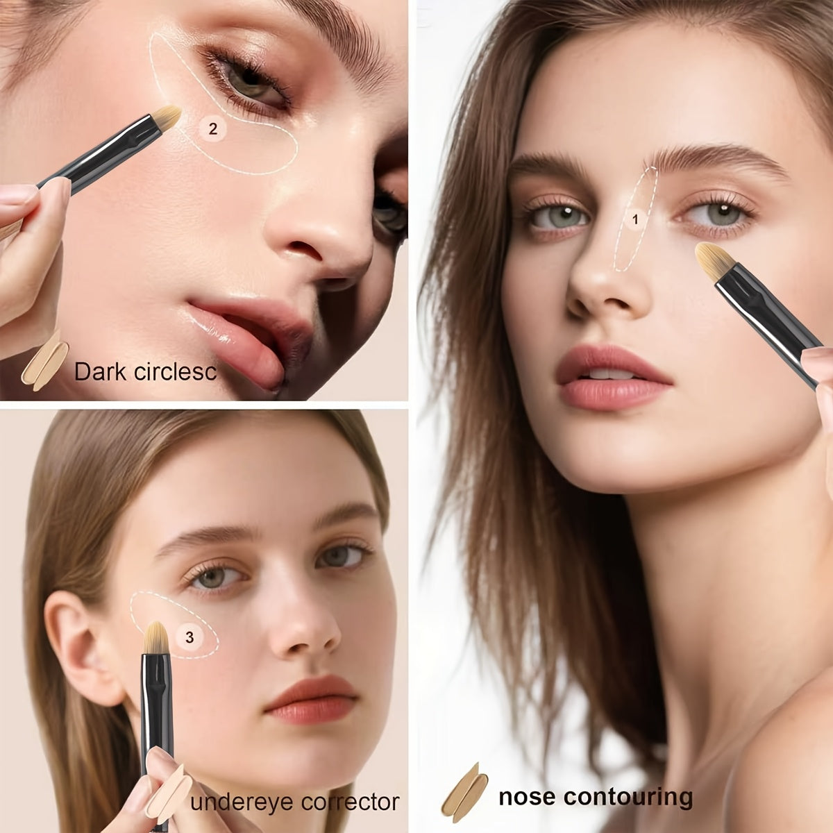 Kit 3 Pinceaux Maquillage Visage – Manche Bois & Poils Doux