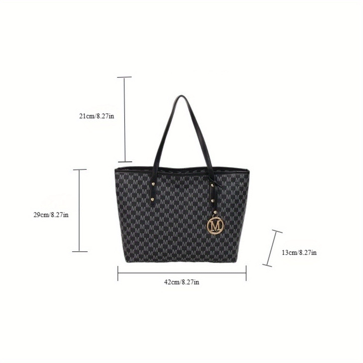 Sac cabas femme à motif en M – élégant imprimé géométrique en PU, grande capacité, bandoulière chaîne dorée avec logo "M", plusieurs compartiments, fermeture zippée, sac convertible pour usage quotidien