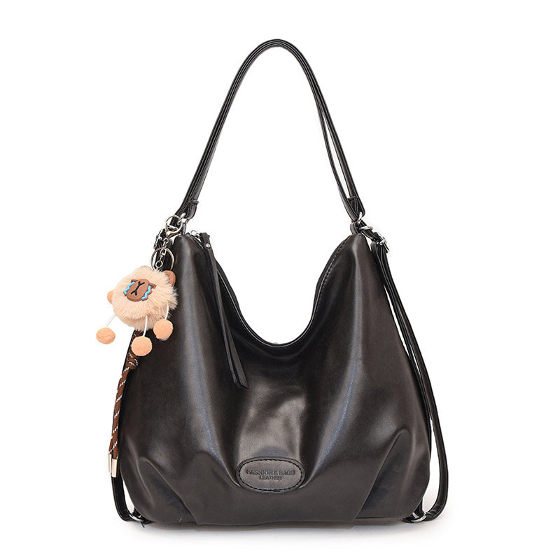 Sac à Main Femme Tendance – Avec Charm, Convertible en Sac à Dos, Grande Capacité, Idéal Sorties Hiver, Couleurs Kaki Foncé, Marron Foncé, Noir, Matière PU avec Doublure, Fermeture Éclair