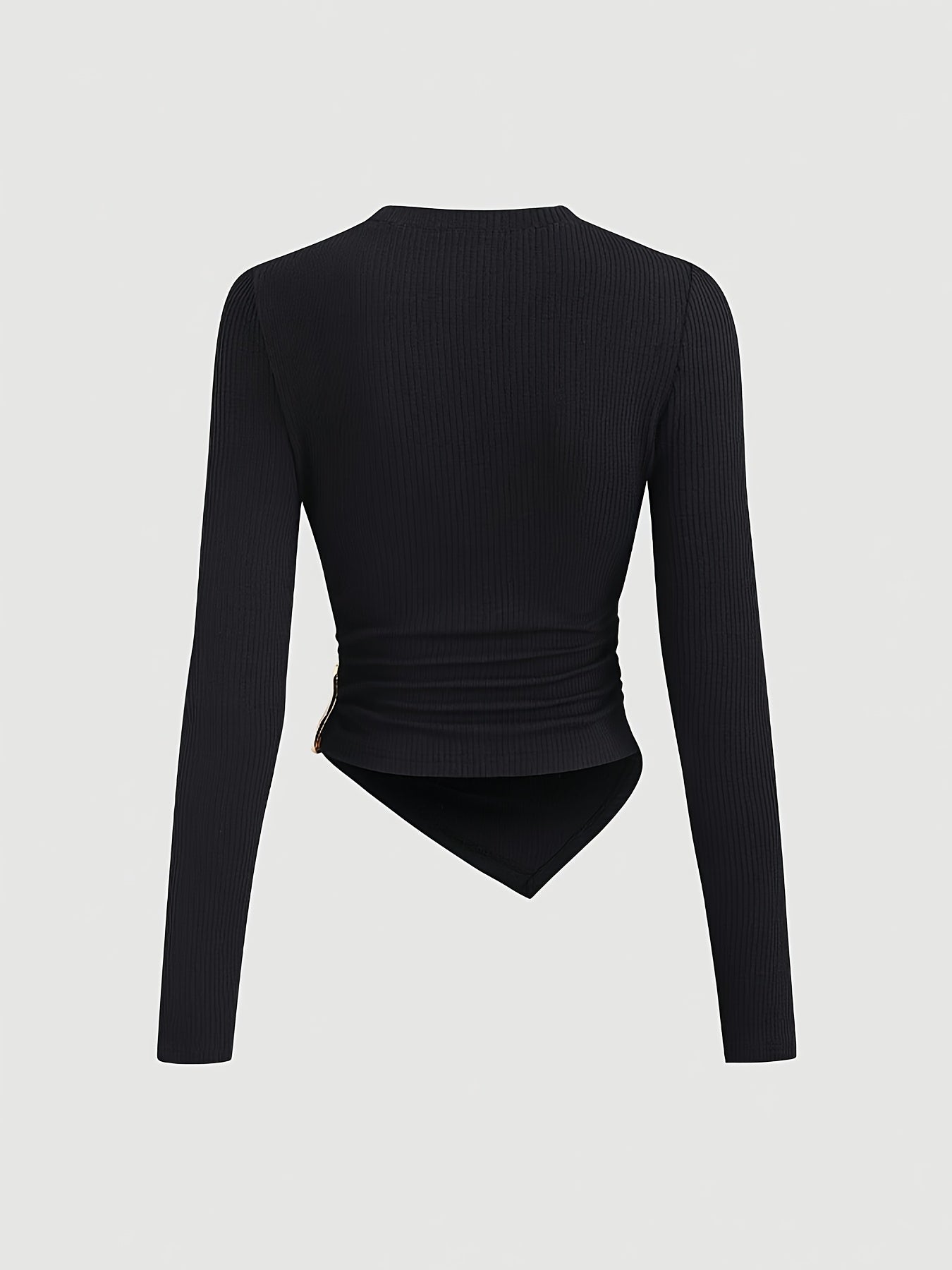 T-shirt Femme Sexy Manches Longues – Moulant Extensible, Ourlet Asymétrique, Tissu Non Transparent, Idéal Automne/Hiver, Tenue Formelle et Quotidienne, Style Élégant et Moderne, Matière Confortable