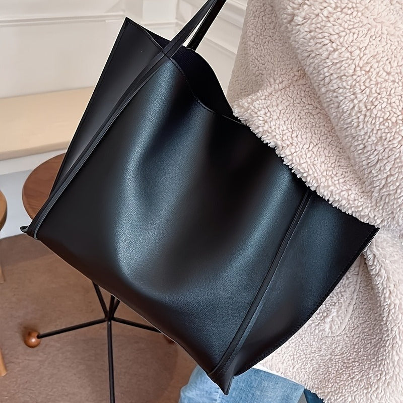 Sac Femme Grande Capacité – Léger, Noir Élégant en Cuir Synthétique, Fermeture À Pression, Spacieux pour Travail, Voyage et Sorties, Idéal Cadeau