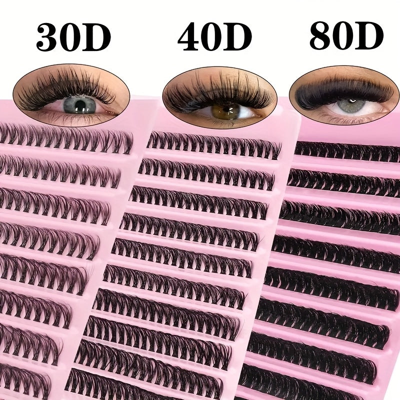 Kit Extensions de Cils 200 pcs — Cils Curl D 30D/40D/80D/100D, Longueurs Mixtes 8-16 mm, Styles Naturels Fins et Épais/Très Épais, Kit Auto-Application avec Colle, Scellant et Outil Applicateur, Pour Usage Domestique, Débutants, Réutilisable