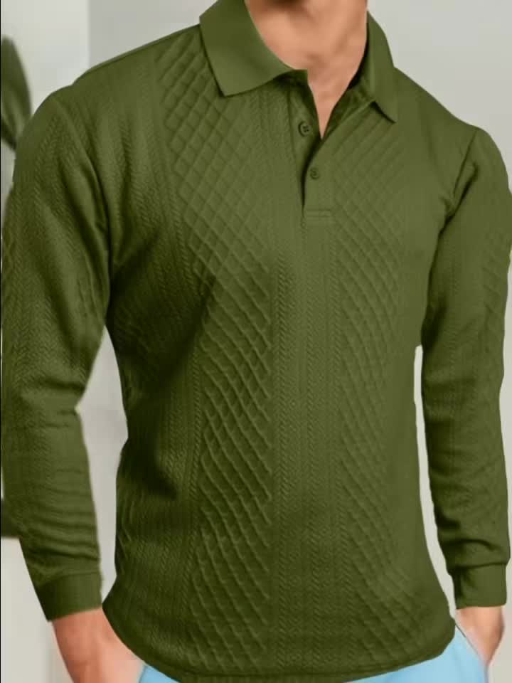 Men's Fashion Casual Business Shirt | High-end Solid Color Jacquard Collar T-shirt | Essential Golf Suit | Breathable and Warm | Indoor Party and Outdoor Sports | Wardrobe Must-have Leisure Vacation Trendy Style | Middle East