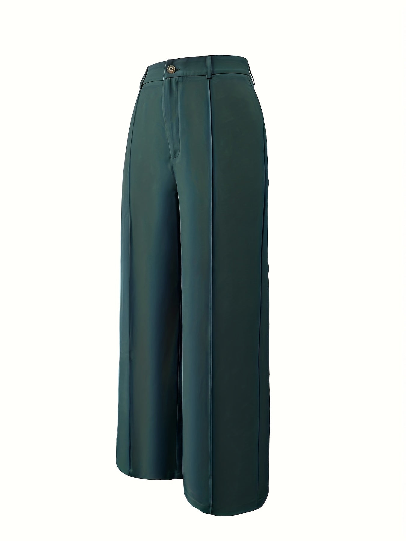 Pantalon Femme Élégant Vert Émeraude – Taille Haute, Jambe Droite, Fermeture Zippée, Sans Ceinture, Décontracté, Printemps/Automne