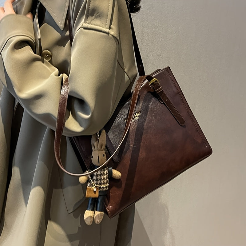 Sac fourre-tout rouge élégant avec fermeture zippée – grande capacité, bandoulière et crossbody polyvalent pour femmes, avec pendentif lapin, parfait pour mariages et occasions spéciales