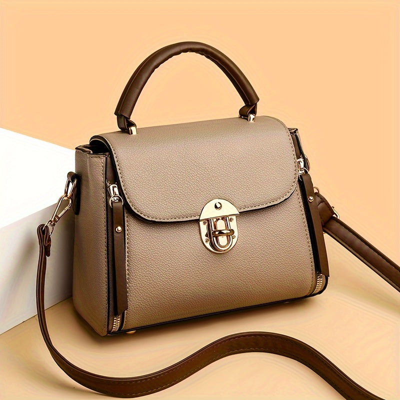 Sac bandoulière décontracté pour femmes – bandoulière réglable, couleur unie, fermeture magnétique, simili cuir PU, doublure polyester, nettoyage à sec uniquement, bords peints, disponible en noir et kaki