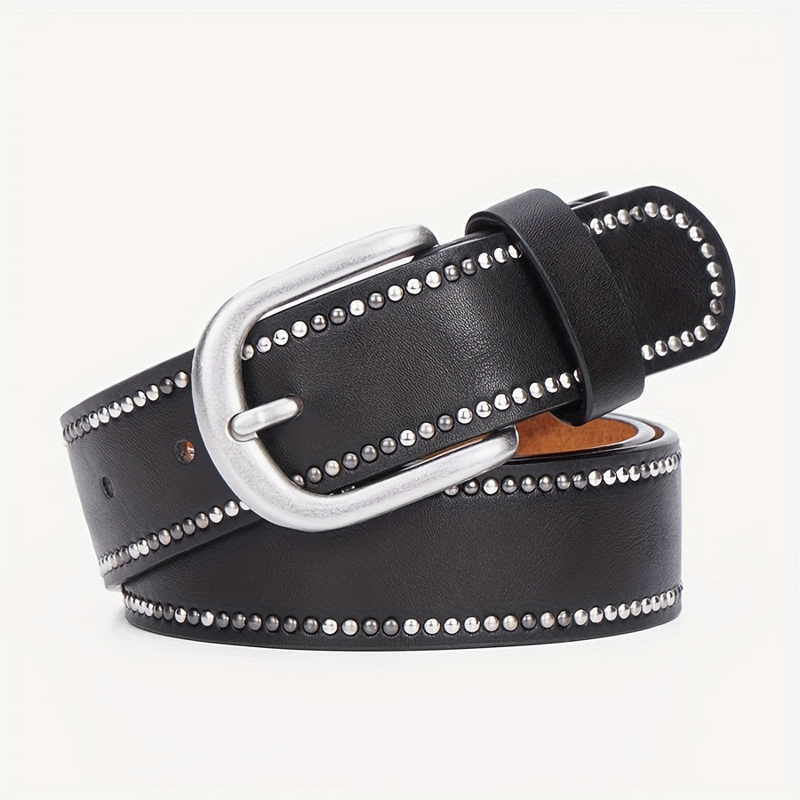 Ceinture en cuir véritable pour femmes – Style Y2K, boucle en alliage cloutée, large bande de taille pour jeans, accessoire de mode décontracté tendance punk
