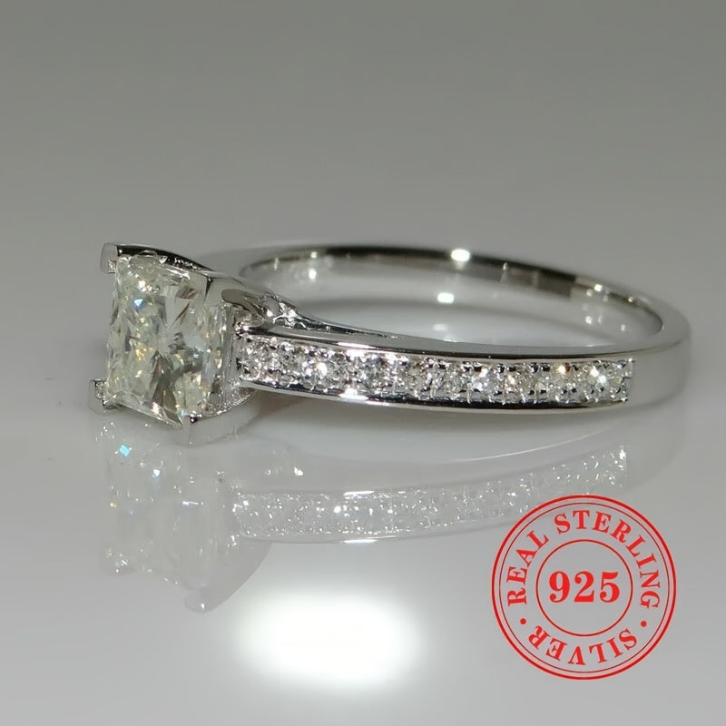 Women's S925 Sterling Silvery 4-Prong Princess Cut Cubic Synthetic Zirconia Engagement Wedding Ring, Premium Jewelry