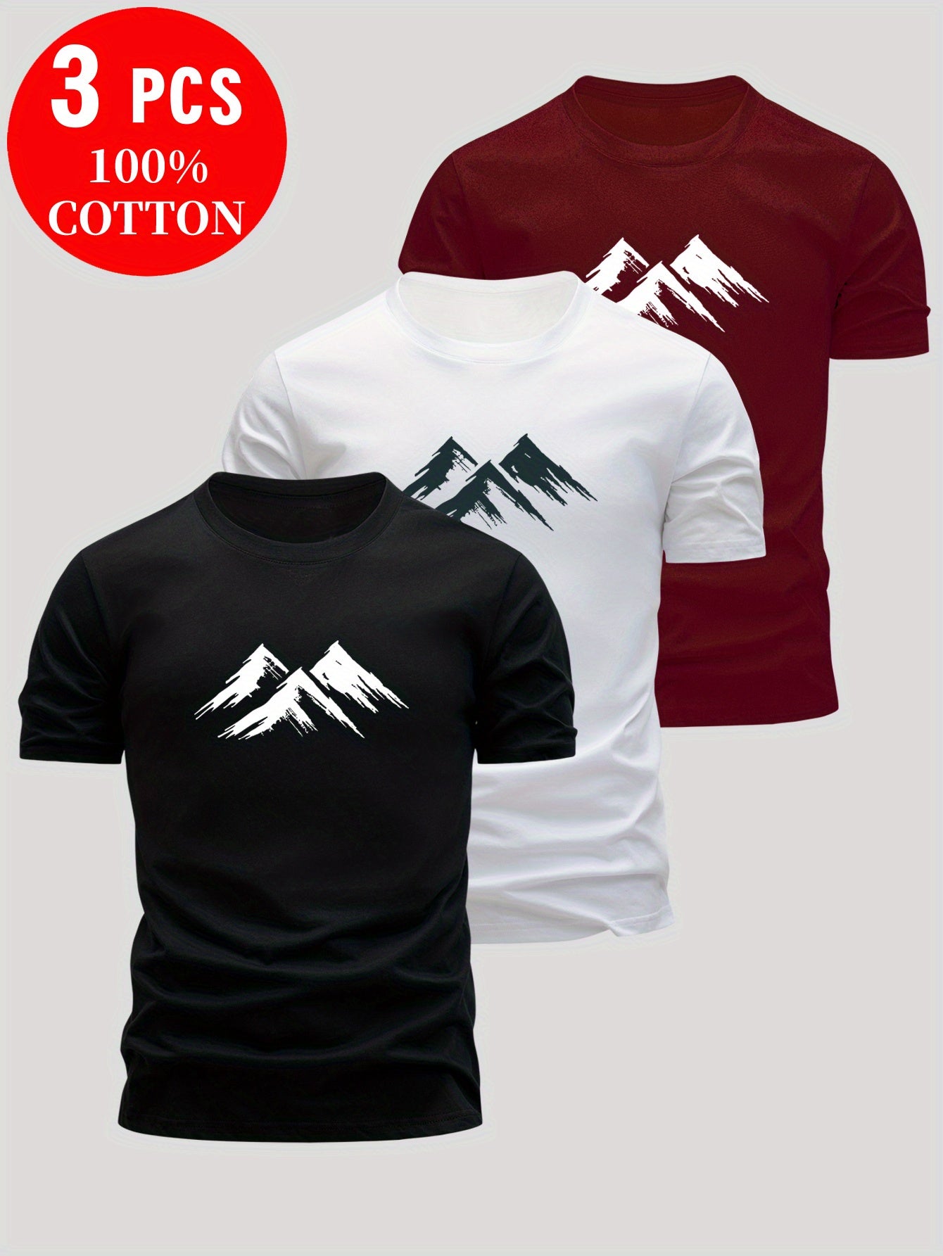 3pcs 100% Cotton T-Shirts, Simple and Elegant Design, 100% Breathable Comfort for Sports & Outdoor Activities